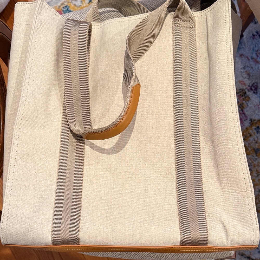 Ted Baker Light Tan Canvas Tote with Brown Accents - Picture 5 of 6